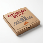 Michigan Style Pizza Box - hero 3/4 angle view with branded lid design