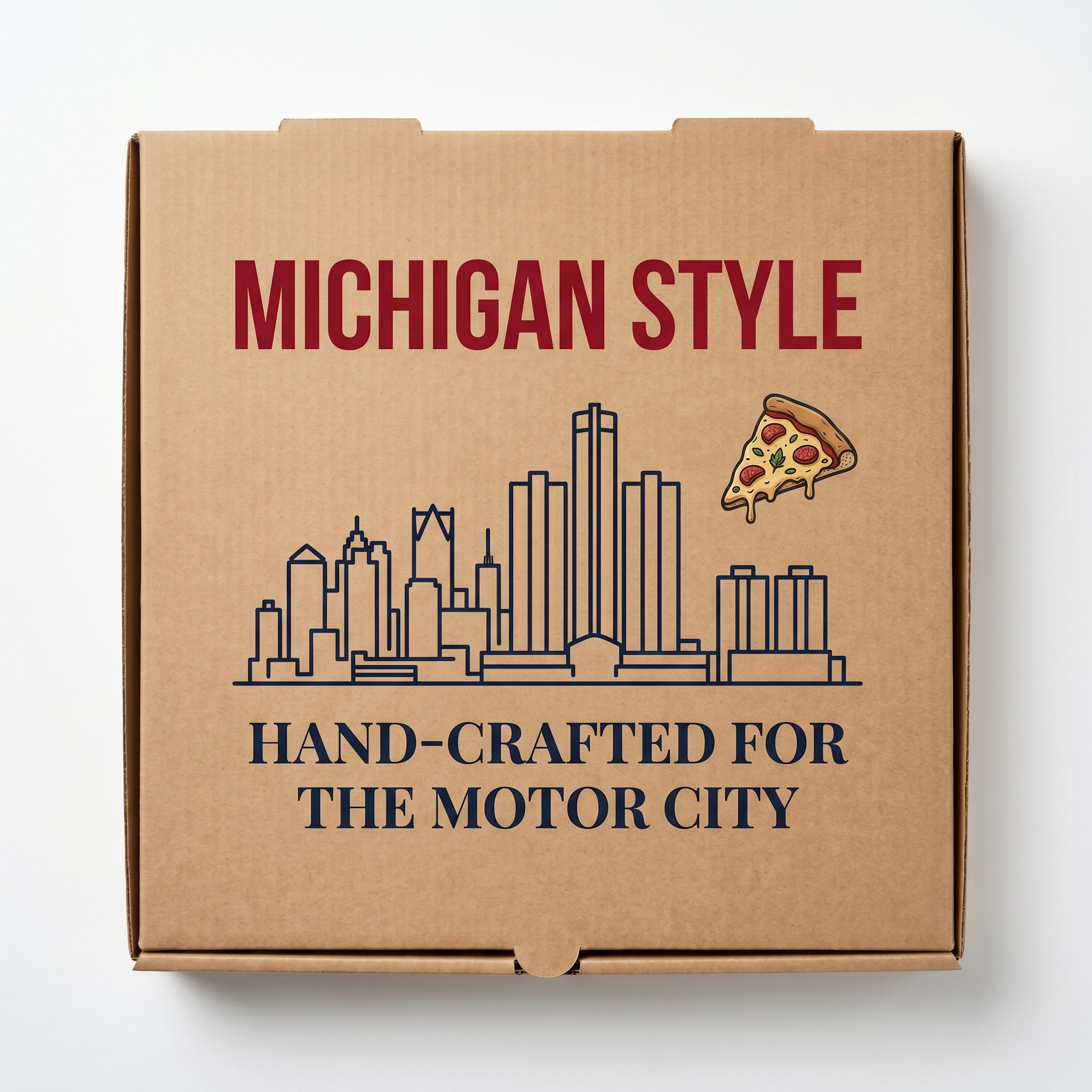 Michigan Style Pizza Box - top-down flat lay overhead view