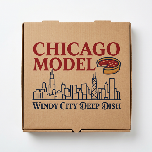 Chicago Model Pizza Box - top-down flat lay overhead view