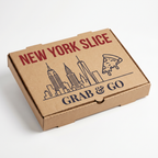 Take Out Model Pizza Box - hero 3/4 angle view with New York Slice Grab and Go branding