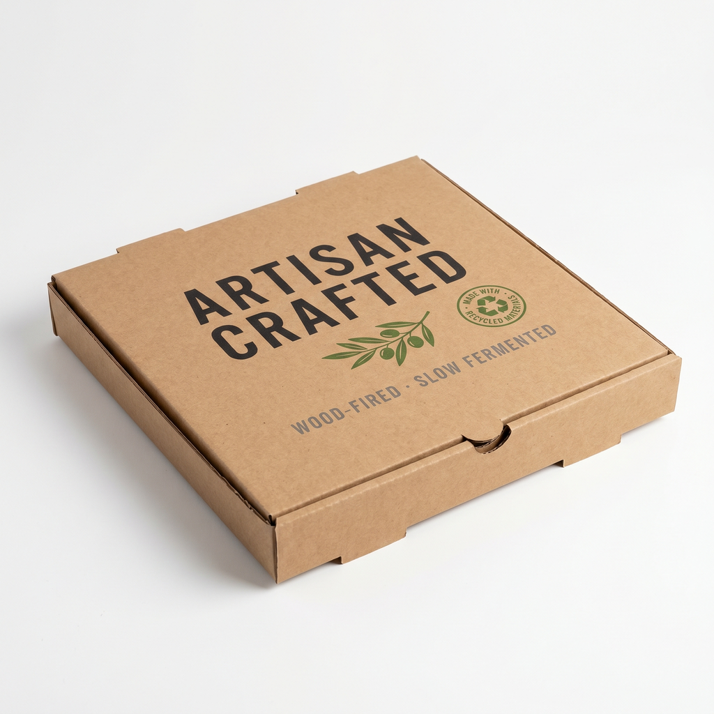 Clay Replacement Pizza Box - slim retail-ready profile with Artisan Crafted branding